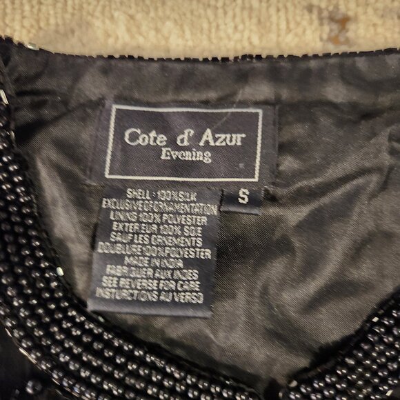 Cote D'Azur Size S Beaded 100% Silk Black Cardigan Jacket - Picture 3 of 3